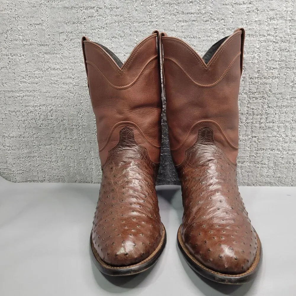 Tecovas The Earl Mens Size US 13D Hazelnut Ostrich Leather Pull-On Roper Boots